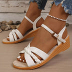 Open toe wedge sandals by Shopimist featuring tan straps and cork heels, perfect for summer casual wear.