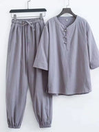 Men's plus size Chinese style top and pants set by Shopimist, featuring traditional design and comfortable fit.