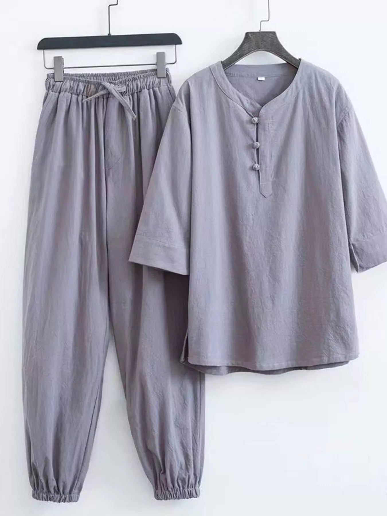 Men's plus size Chinese style top and pants set by Shopimist, featuring traditional design and comfortable fit.