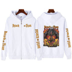 Unisex printed zipper sweater hoodie coat from FitiqueFit, featuring streetwear style with bold graphic design and front zipper closure.