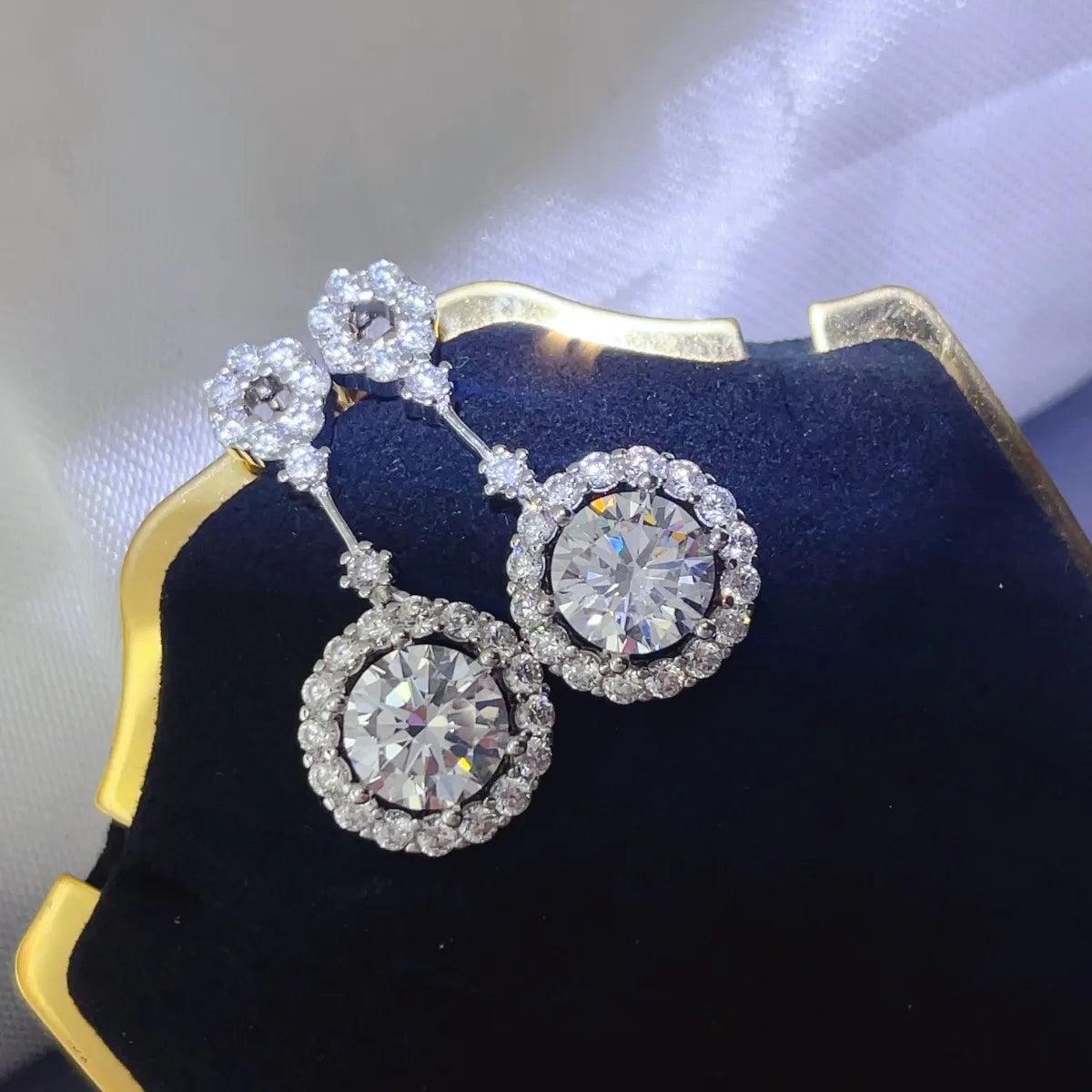 Plush Fashion Hub 4 Carat Crystal Drop Dangle Earrings with round halo design and sparkling crystal accents.