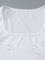 Bead embellished square neck tank top by Shopimist featuring intricate beadwork and a stylish square neckline.