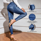 FitiqueFit denim-look high-waist butt-lifting yoga leggings with slimming elastic for a comfortable, flattering fit during workouts.