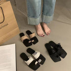 Minimalist soft leather square toe slide sandals from eprolo, featuring a sleek design and comfortable open-toe style.