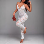 V-neck hanging neck tie jumpsuit