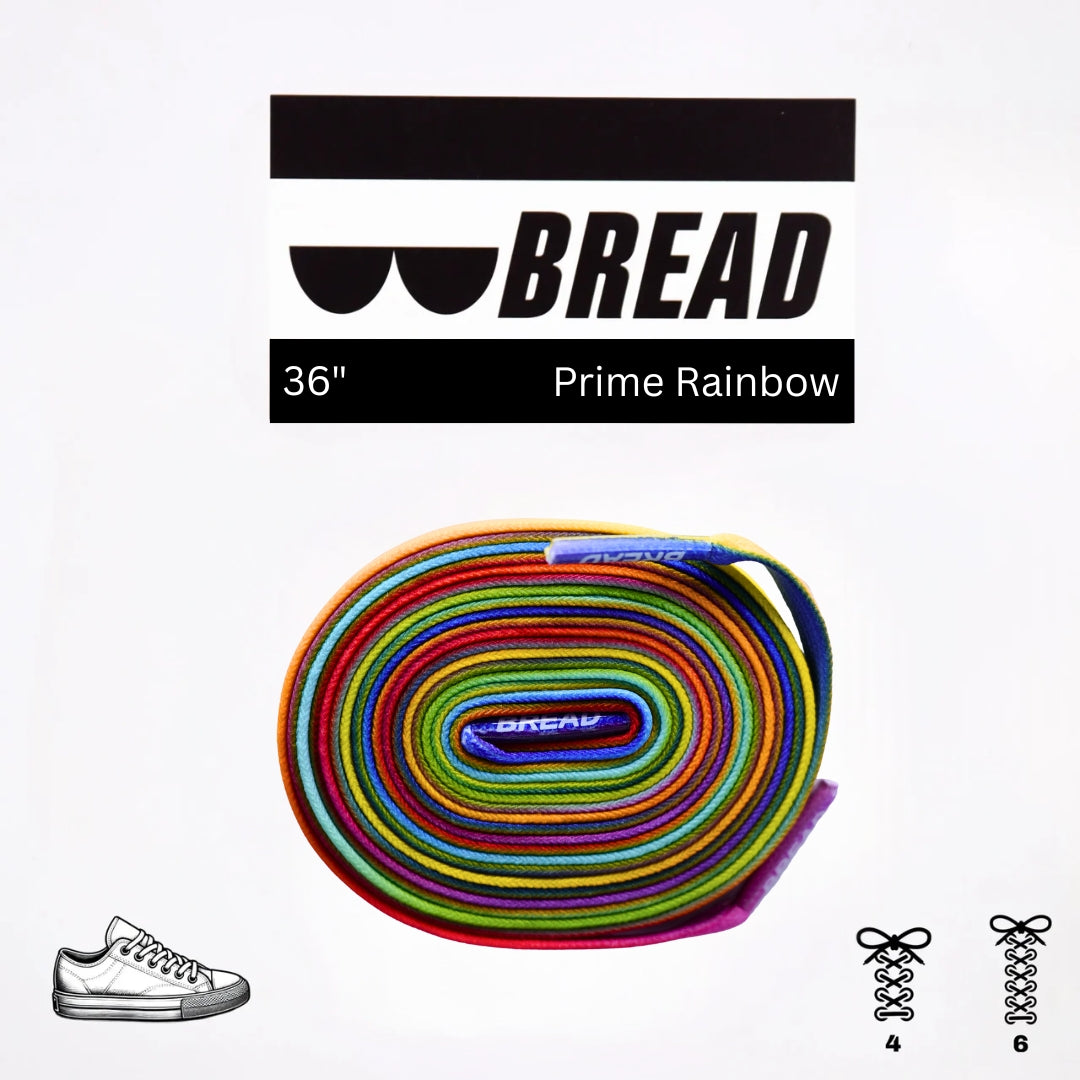 Colorful Prime Rainbow elastic shoelace by Plush Fashion Hub, showcasing vibrant rainbow design and stretchy material for sneakers.