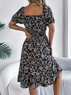 Floral puff sleeve dress with ruffled hem from Shopimist, featuring a feminine design and lightweight fabric.