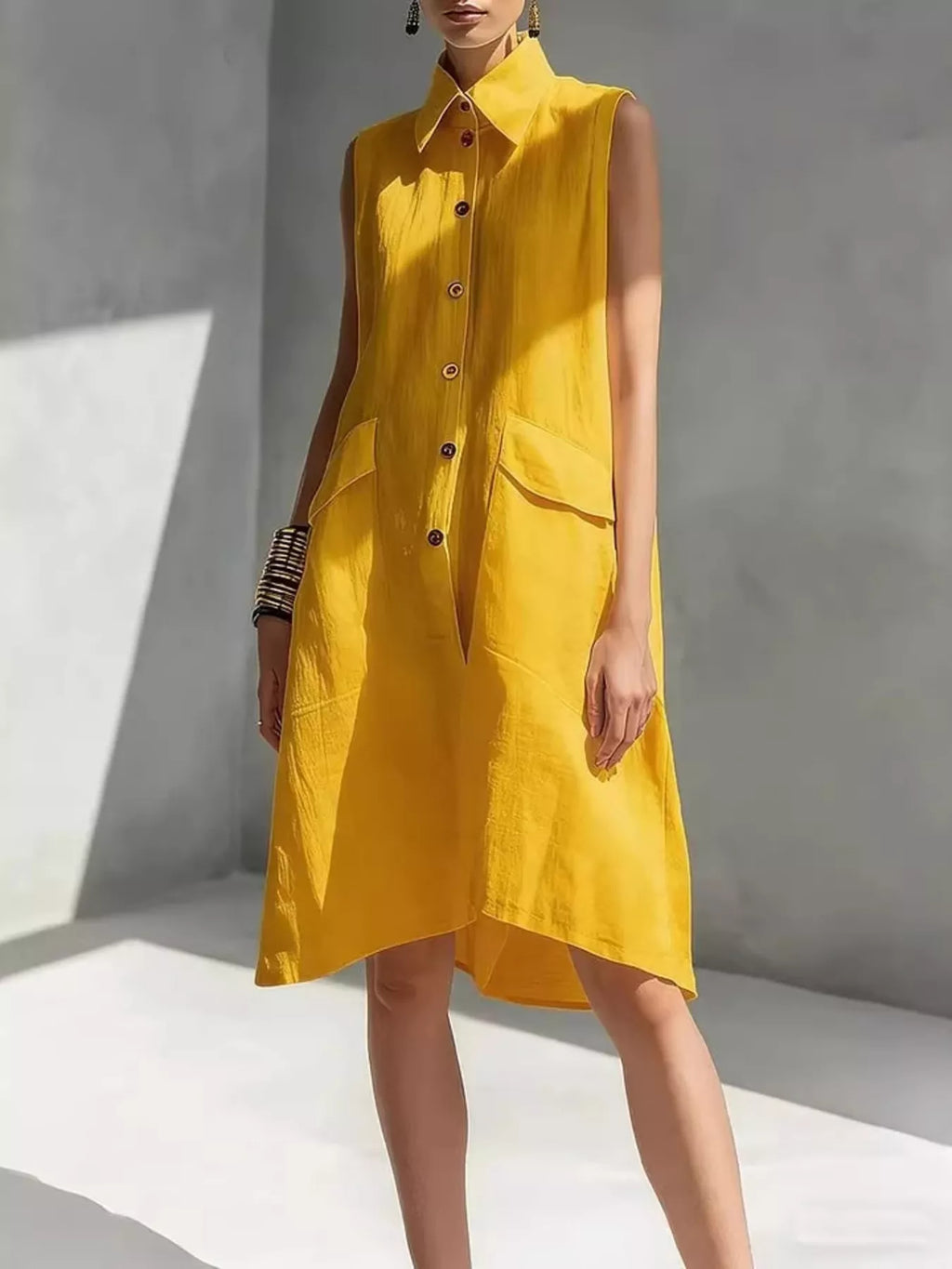 Plus size sleeveless button front dress by Shopimist, full-length casual dress with a stylish front button design.