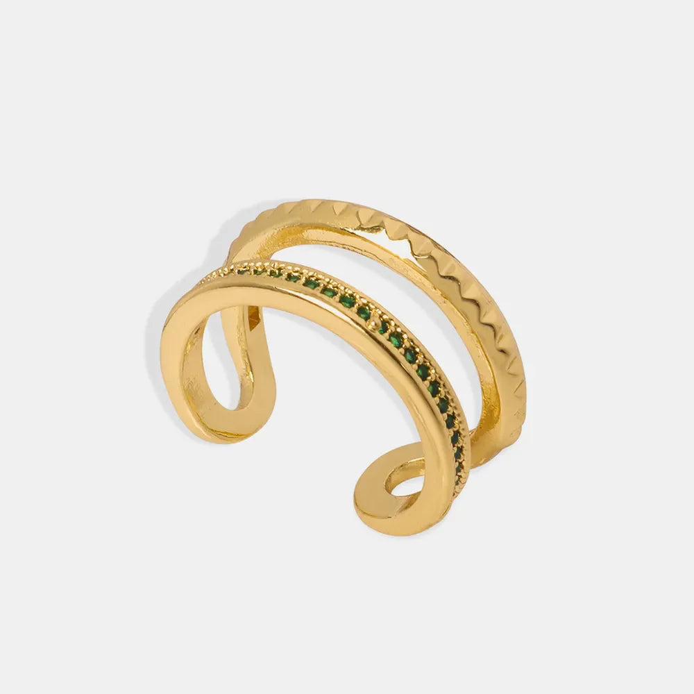 Gold-plated Czech diamond double-layered ring with sparkling stones, elegant jewelry piece from Plush Fashion Hub.