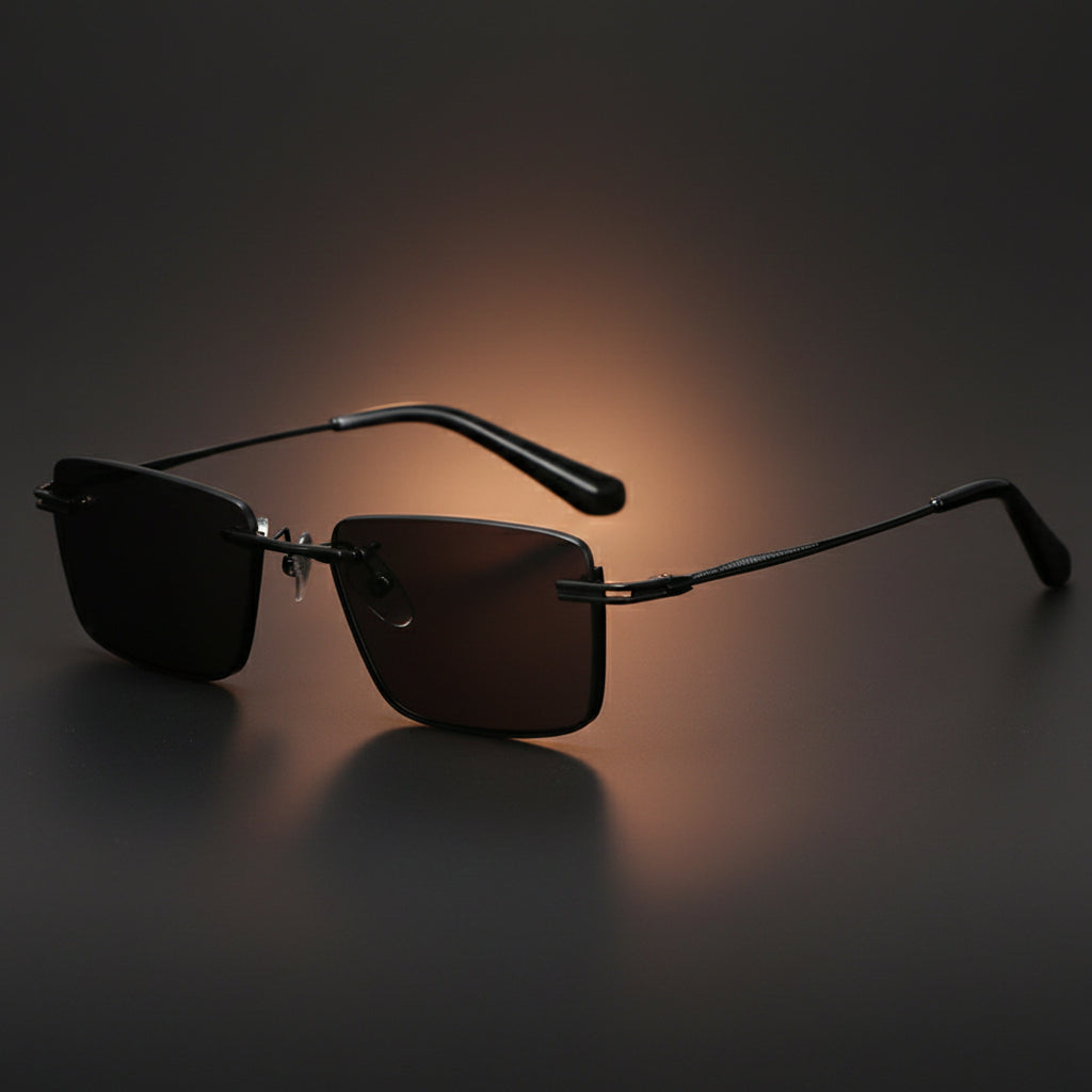 Pure titanium polarized sunglasses with retro British style, featuring sleek frames and dark tinted lenses.