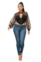 Blouse from The House of Stylez featuring front hook and eyelet, keyhole neckline, and stylish button details.