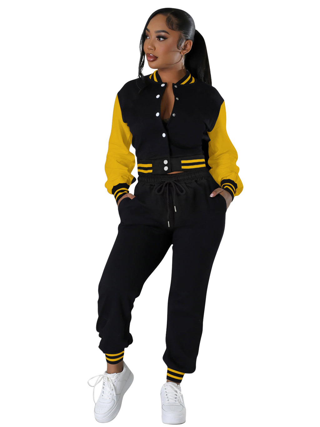 Modern spliced buckle two-piece set by eprolo, featuring stylish design and adjustable straps, shown on a model.