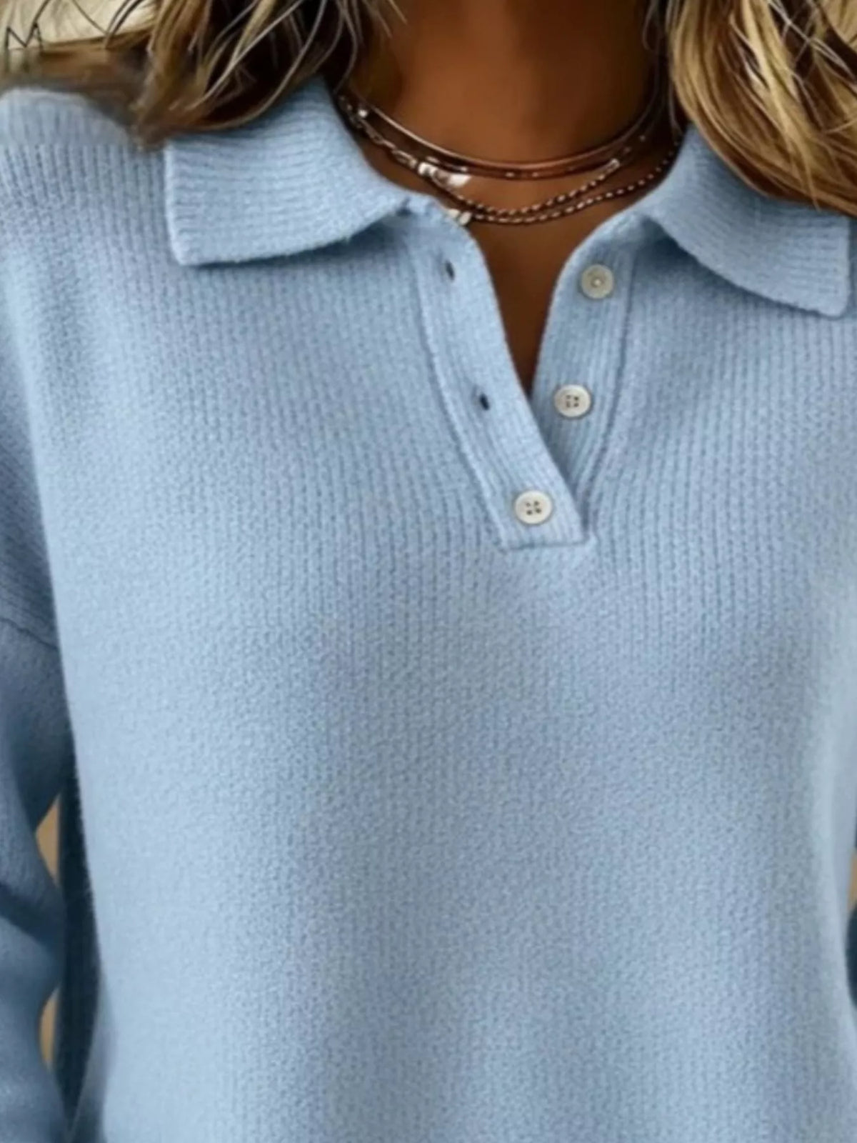 Plus size Trendsi sweater with button details, dropped shoulder design, and cozy knit fabric, suitable for casual wear.