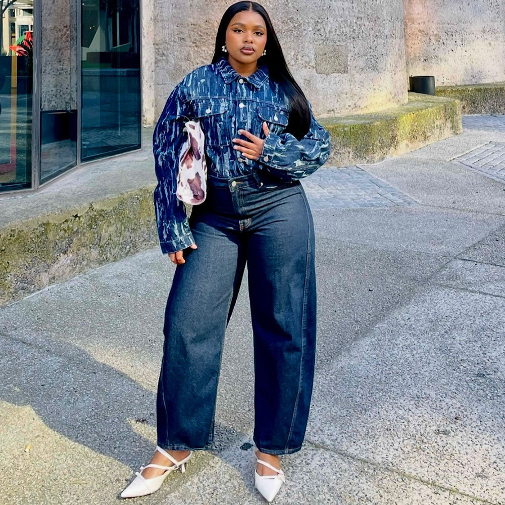 Women's denim jacket by eprolo featuring distressed details, long sleeves, casual street style for autumn and winter wear.