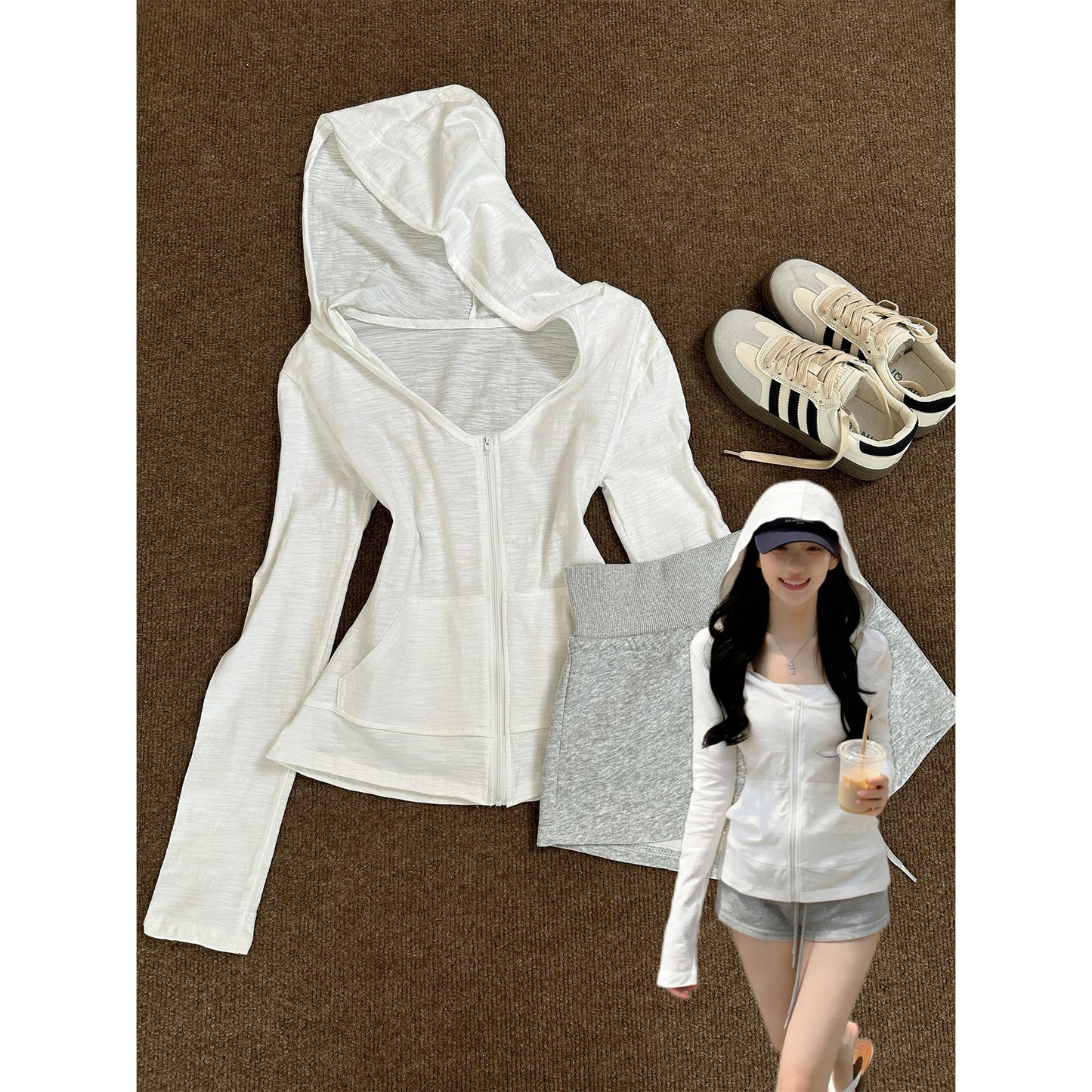 Bamboo cotton hooded zip-up sun protection cardigan for women, featuring lightweight fabric and a comfortable fit.