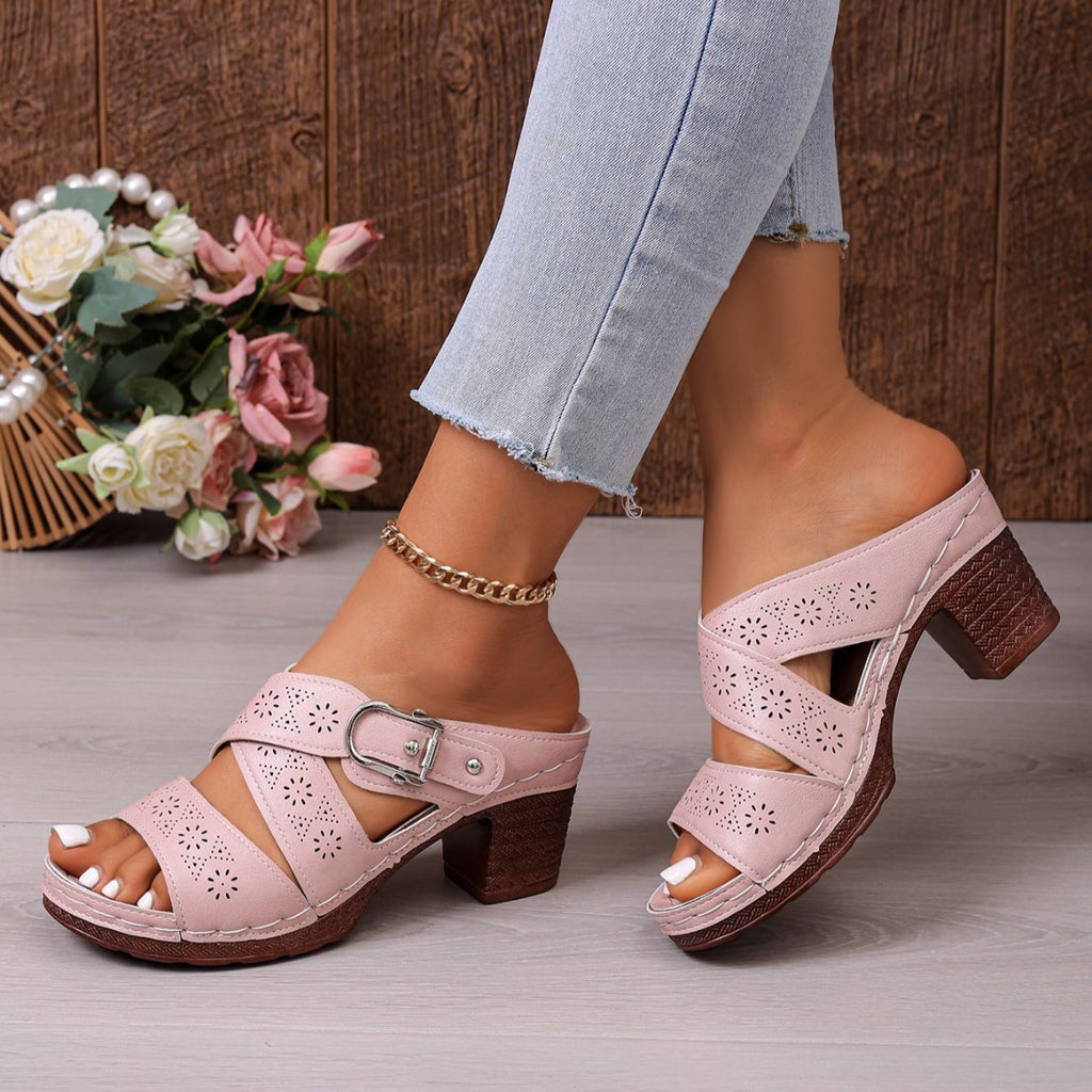 Women's open toe mid block heel sandals by Trendsi, stylish and comfortable dressy casual shoes with ankle straps and neutral tones.