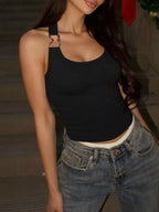Ribbed halter neck tank top from Shopimist with a fitted style and textured ribbed fabric, displayed on a neutral background.