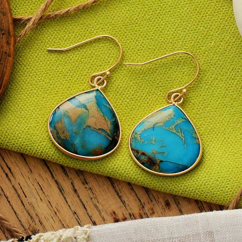 18K gold-plated earrings featuring natural stones, elegant jewelry accessory with a stylish and polished appearance