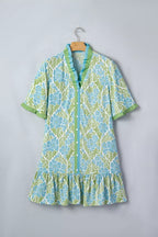 Floral print ruffle hem button-up mini dress by Plush Fashion Hub, featuring a feminine design and lightweight fabric.