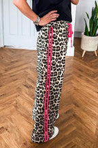 e Leopard Print Drawstring Waist Regular Fit Casual Pants