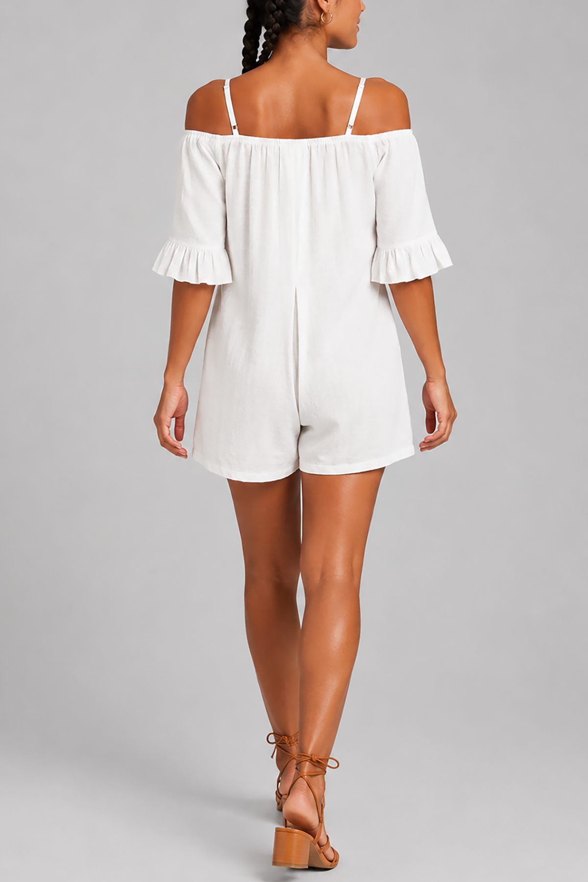 eprolo women's strapless off-shoulder jumpsuit with ruffled sleeves and semi-open front, featuring short shorts for stylish summer wear.