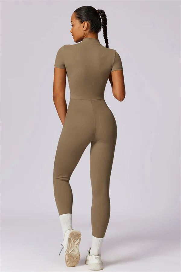 Fitglutes Activewear Mia Belle jumpsuit in sleek black, featuring a fitted athletic design for gym and workout activities.