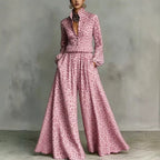 Leopard print wide-leg pants set for women, casual two-piece outfit from FitiqueFit, featuring a relaxed fit and stylish pattern.