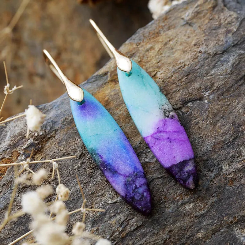 Copper natural stone geometric shape earrings with modern design, featuring earthy tones and sleek craftsmanship.