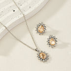 European and American fashion sunflower zircon ear stud necklace set by Plush Fashion Hub, featuring sunflower design and sparkling zircon stones.
