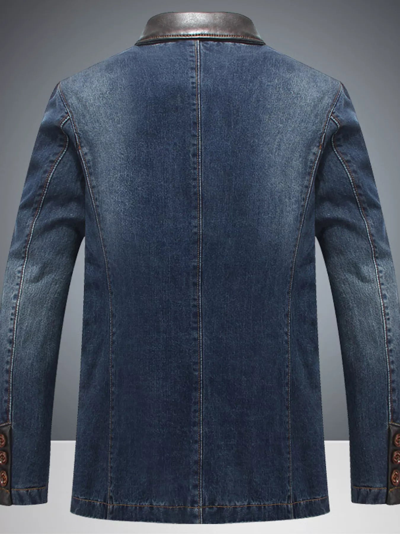Men's plus size denim blazer with lapel collar and button-up front by Plush Fashion Hub, stylish men's denim jacket.