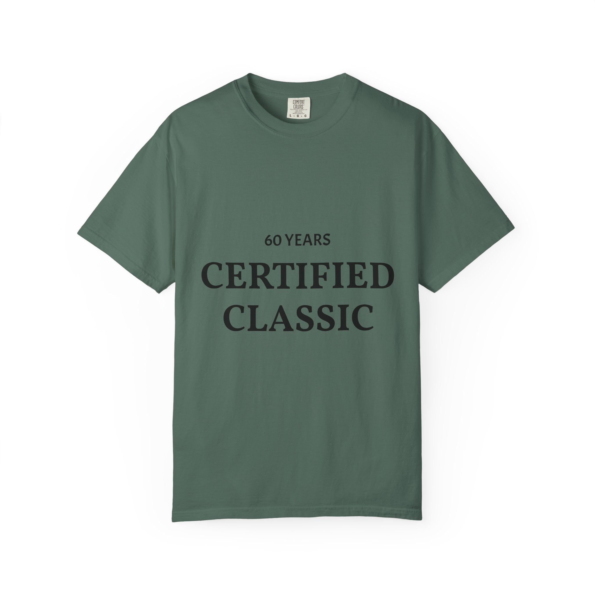 Certified Classic 60 Years T-Shirt by Printify, featuring a vintage-inspired design on a comfortable casual T-shirt.