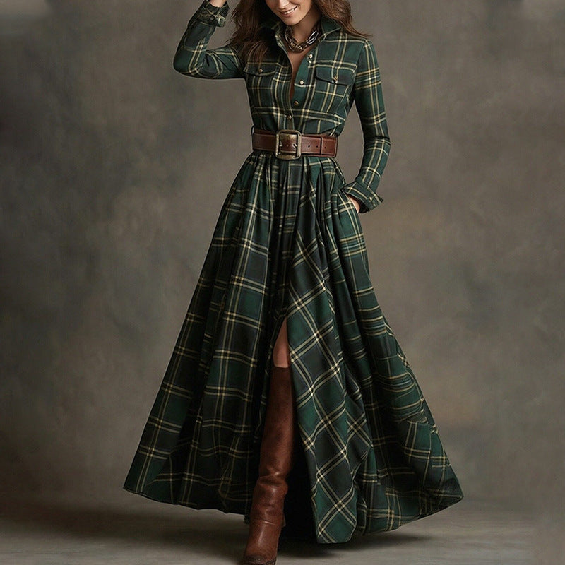 Women's printed lapel slim-fit dress in casualwear style, from Plush Fashion Hub, featuring elegant design and comfortable fit.