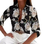Women’s stripe print long-sleeve blouse from Plush Fashion Hub, casualwear with a stylish pattern and relaxed fit.