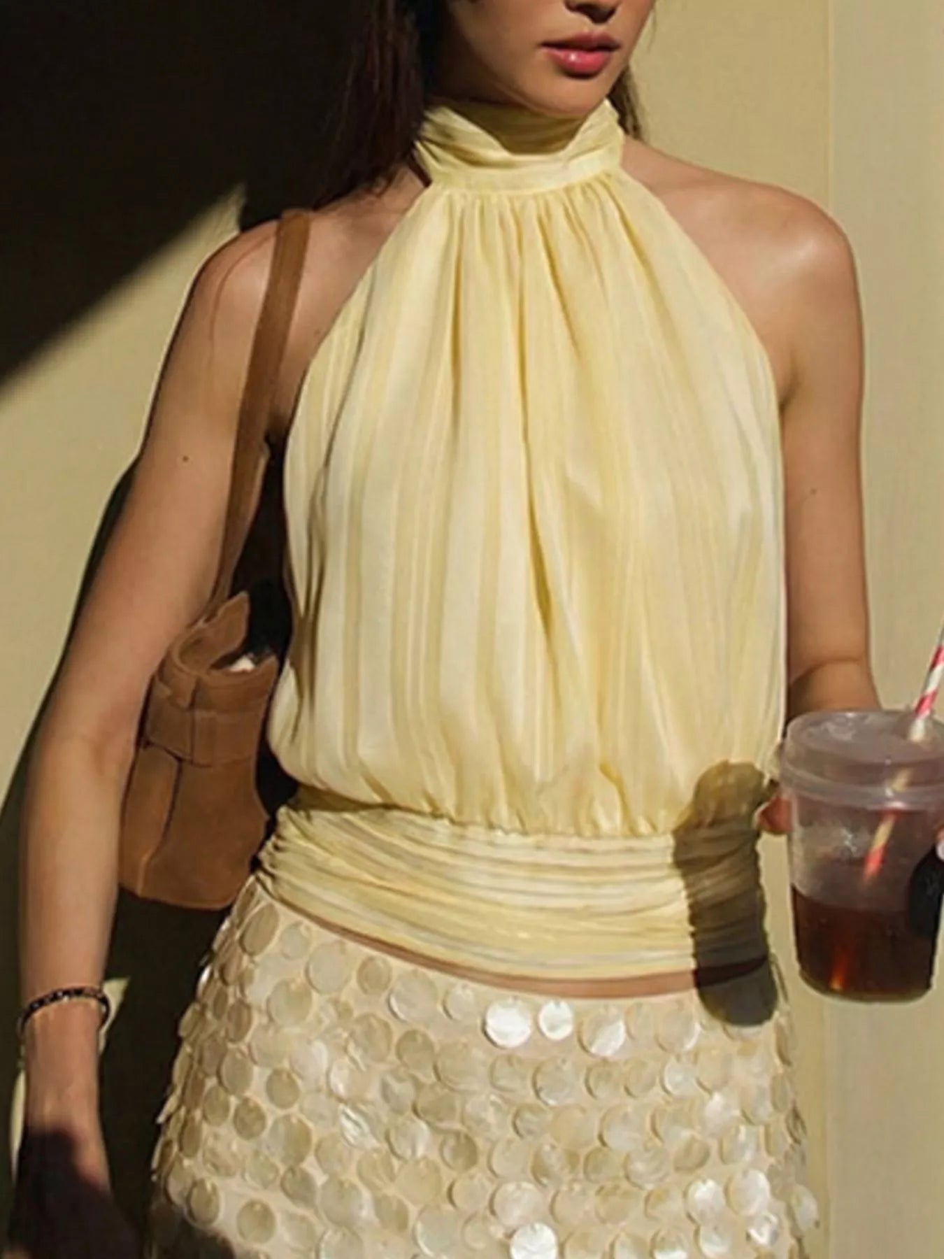 Halter neck striped cami top by Shopimist featuring a fitted design and bold vertical stripes, perfect for casual wear.