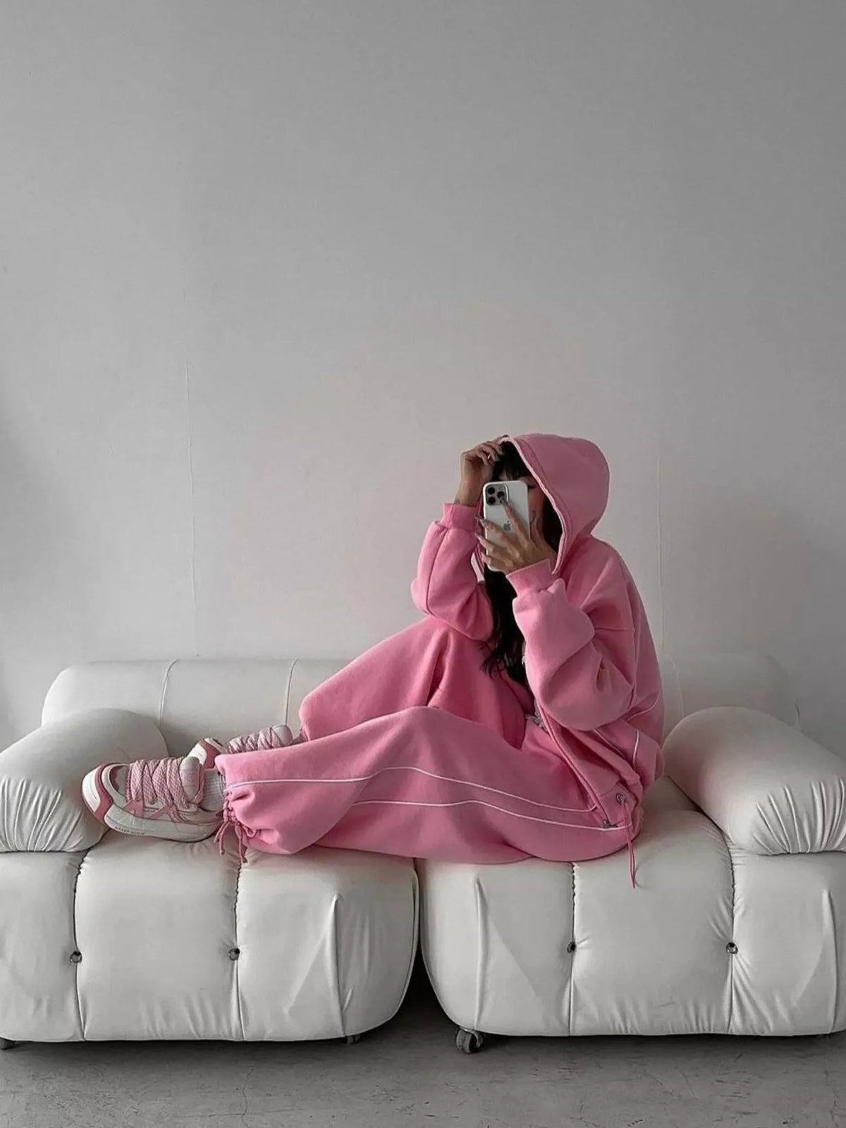 Trendsi cropped zip-up hoodie and wide-leg sweatpants lounge set, comfortable casual wear, soft fabric, and relaxed fit.