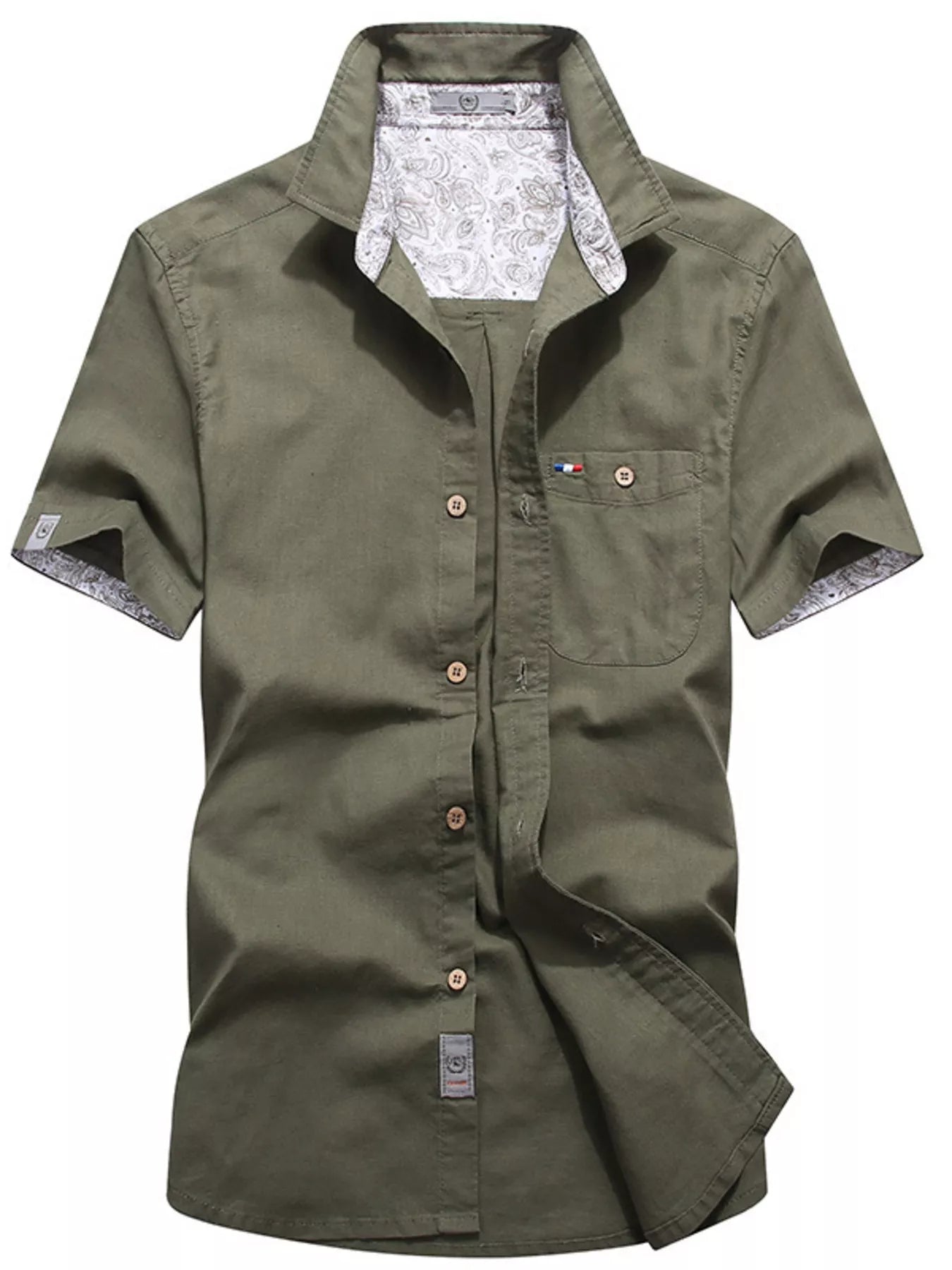 Men's plus size casual short-sleeve button-up shirt by Trendsi, featuring a lightweight fabric and classic collar in a relaxed fit.