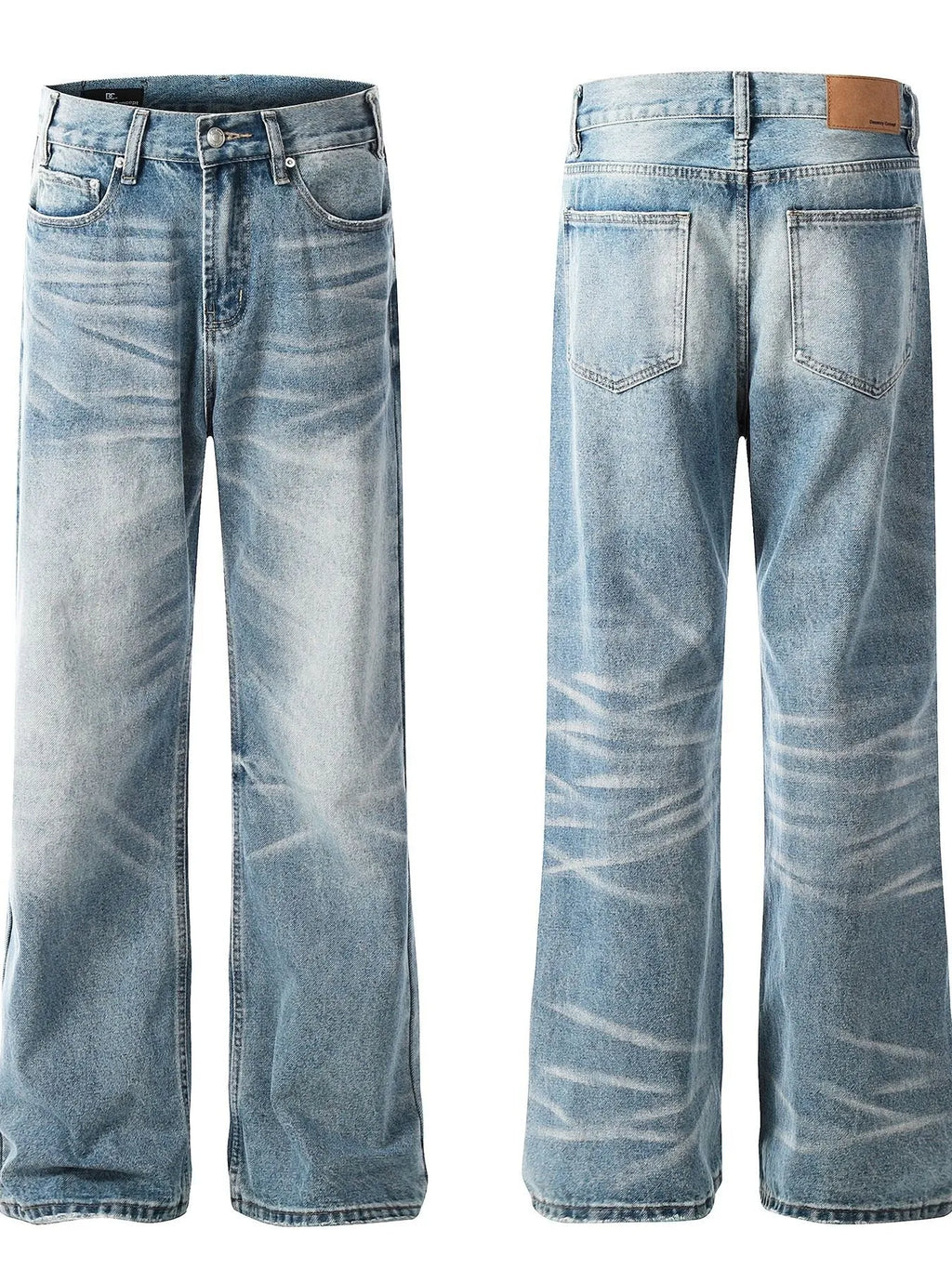 Men's loose fit jeans from Trendsi with a relaxed style, shown in a natural fit on a model, showcasing the denim fabric and design.