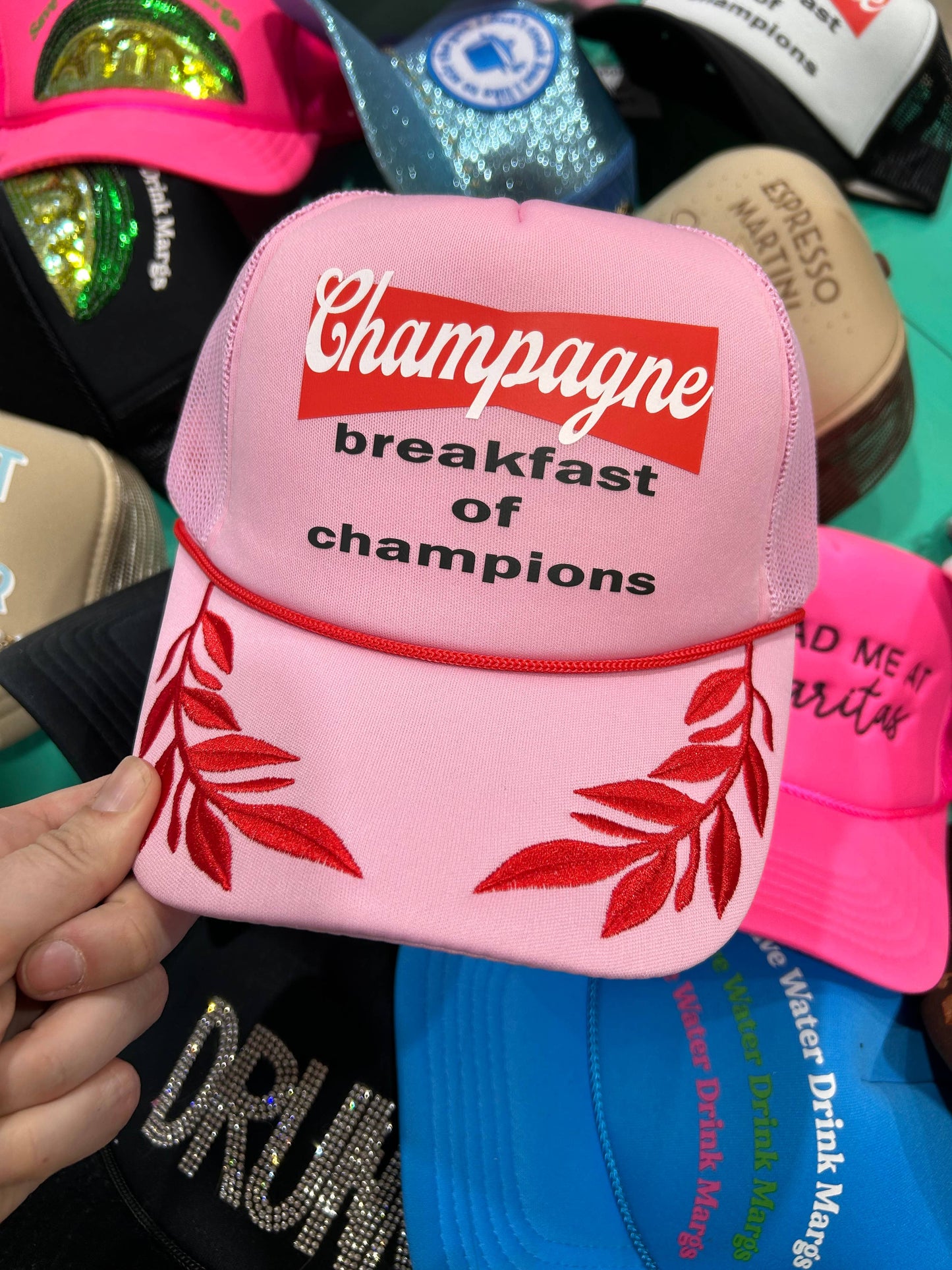 Pink Champagne Breakfast Trucker Hat Pretty Little Patriot