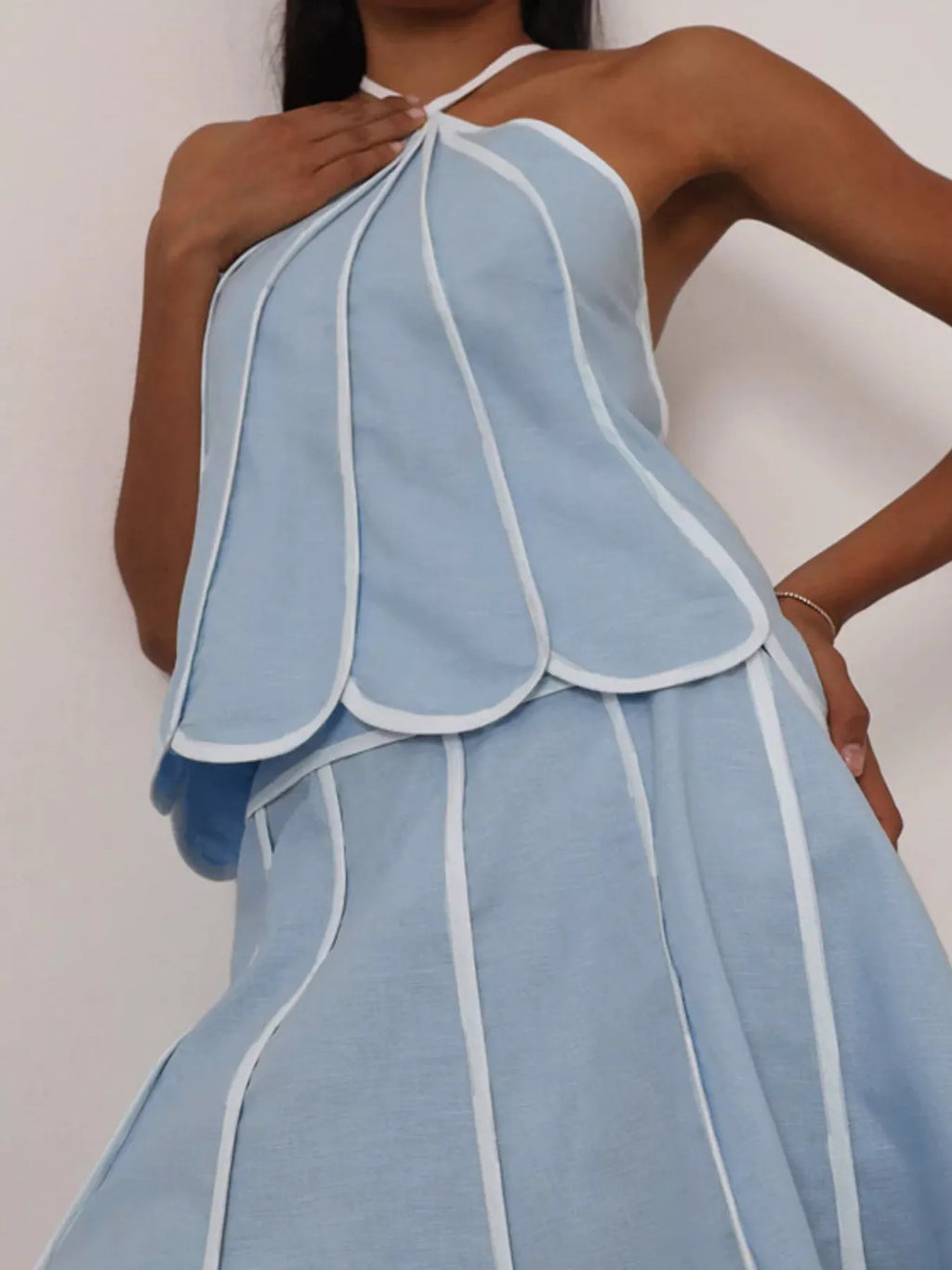 Contrast trim halter neck top and skirt set by Shopimist, featuring a stylish matching look with bold design elements.
