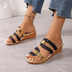 Women's open toe mid-heel wedge sandals by Trendsi, featuring a stylish design and comfortable casual footwear for warm weather.