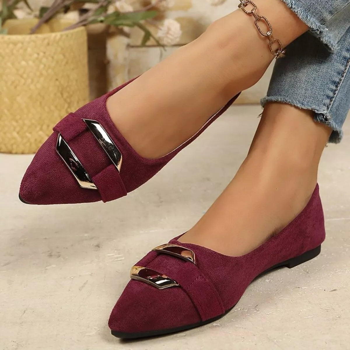 Plush Fashion Hub point toe flats slip-on sandals with sleek design and comfortable fit, perfect for casual or dressy wear.