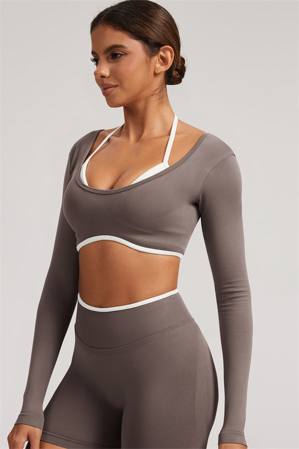 Fitglutes Activewear long sleeve crop top and leggings 2-piece set, stylish gymwear for workout and active lifestyles.