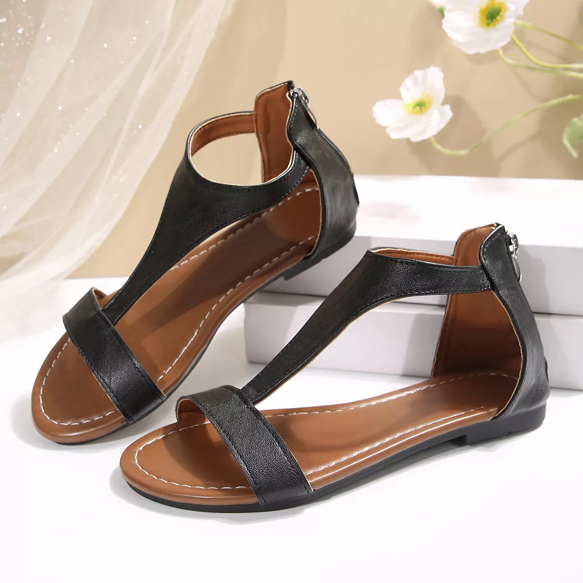 Shopimist open toe flats sandals with sleek design and comfortable straps, perfect for casual summer wear.