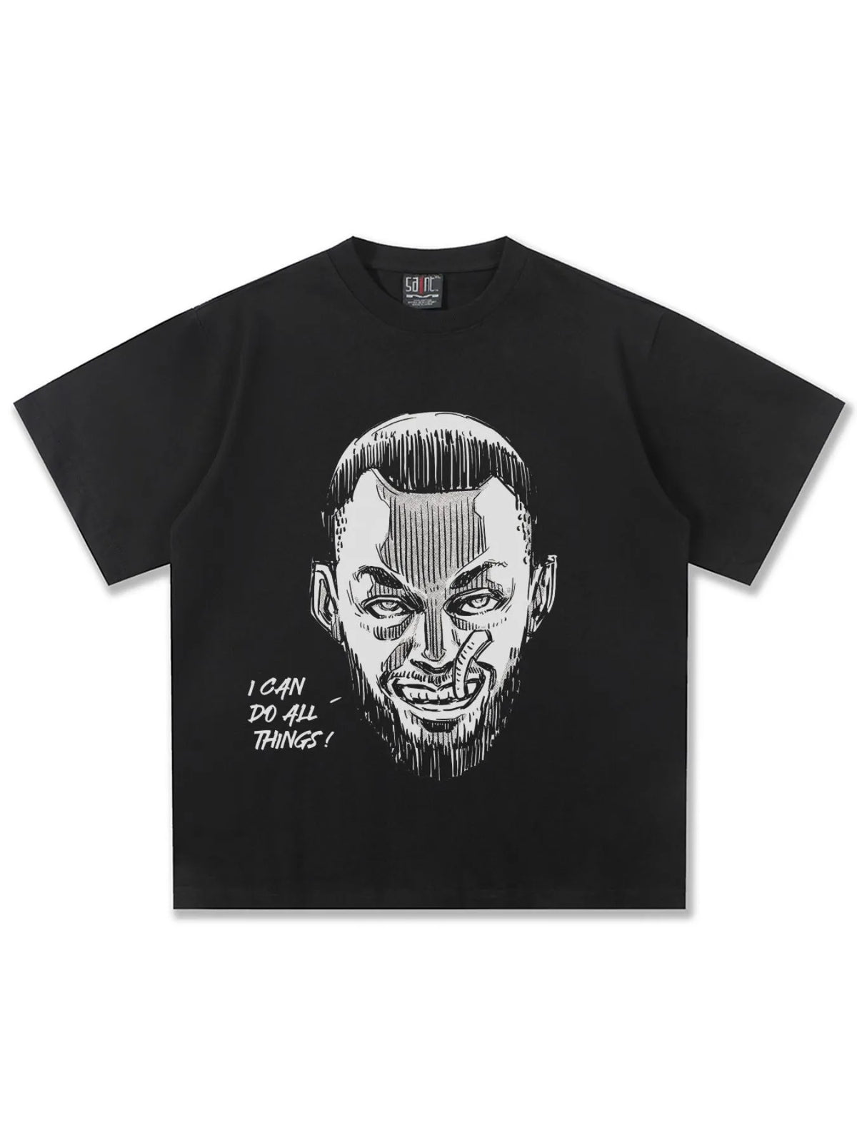 Men's graphic round neck short sleeve T-shirt by Trendsi featuring a stylish design on soft fabric.