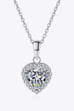 1 Carat Moissanite Heart Pendant Necklace with chain, featuring a sparkling heart-shaped moissanite gemstone and silver-tone chain.