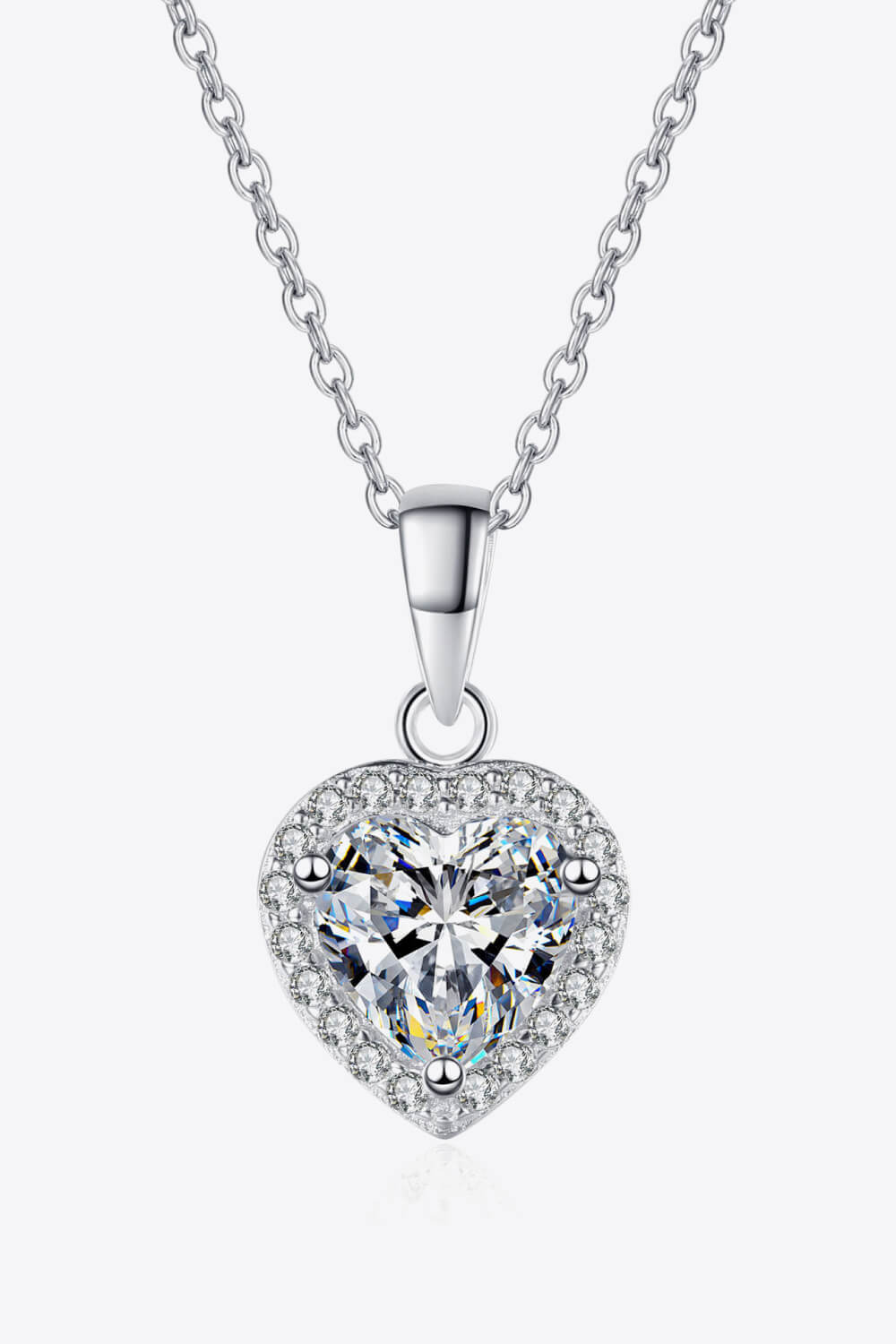 1 Carat Moissanite Heart Pendant Necklace featuring a sparkling heart-shaped stone on a delicate chain.