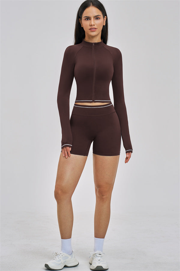 Fitglutes Activewear Unbound Jacket Shorts 2-piece set, performance gymwear with stylish jacket and shorts for workout and sports activities.