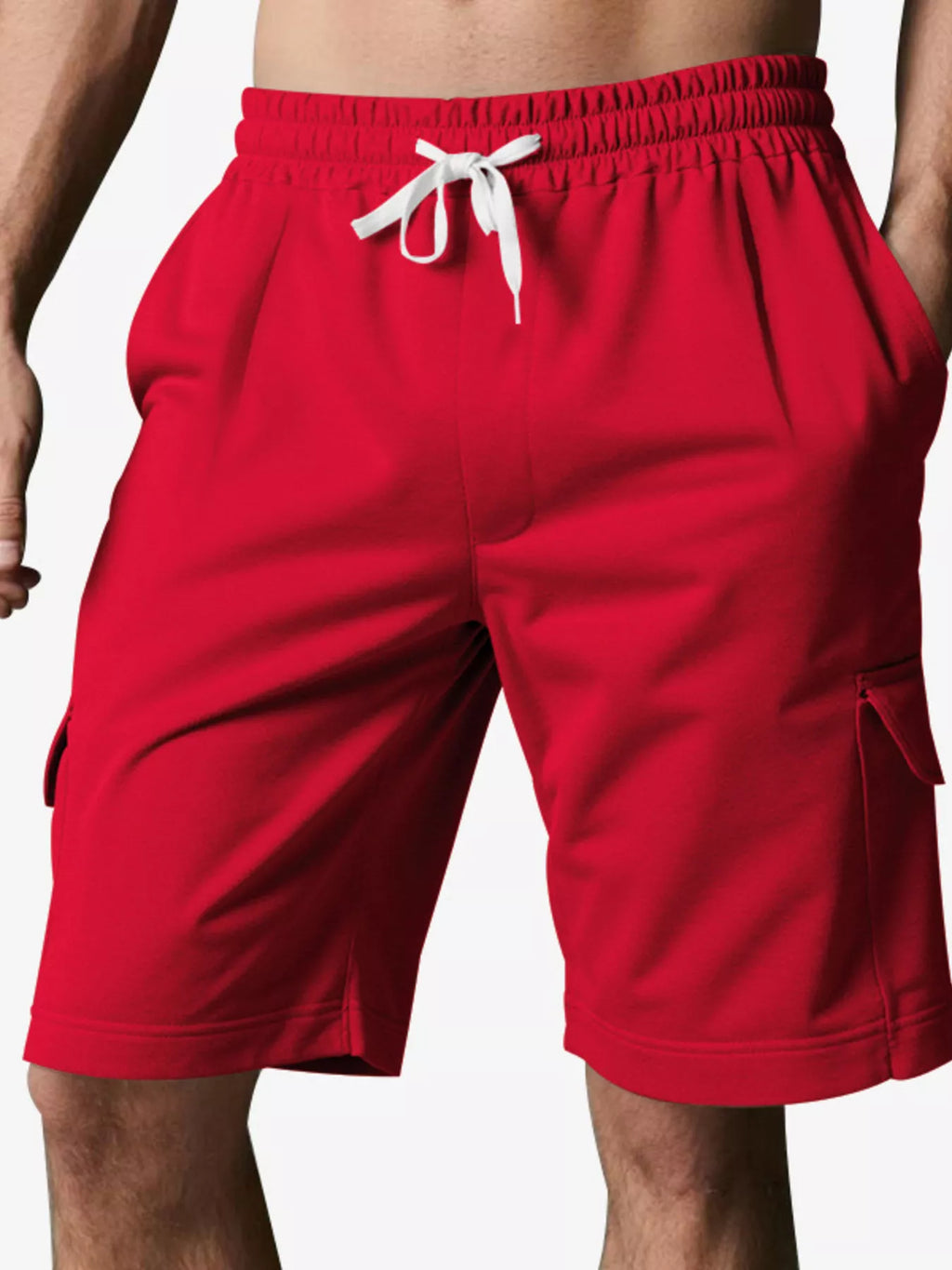 Men's plus size drawstring pocketed shorts from Trendsi, featuring a comfortable fit and casual style.
