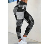 Plaid peach print high-waist yoga leggings with tummy control and slim fit design from Plush Fashion Hub.