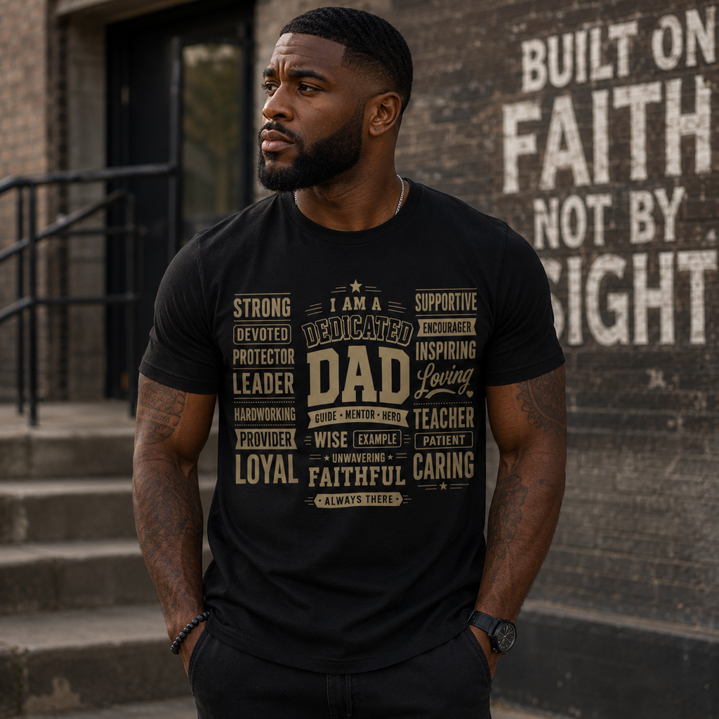 Wear Your Worship Dedicated Dad T-Shirt with "I Am More Than a Title" slogan, featuring a comfortable cotton design.